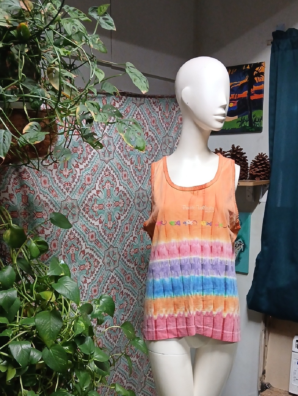 Unisex Neon Beachwear Puerto Vallarta Mexico Tie Dye Tank Top, No Size Tags (L?)